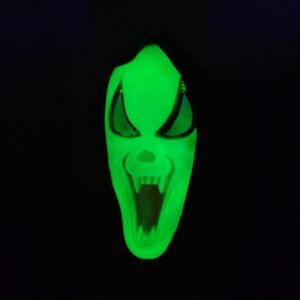 Spooky Green Demon Scream Vampire Mask with Black Hood Glow
